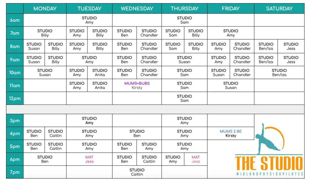 Mat and Studio Pilates Timetable - The Studio Midland